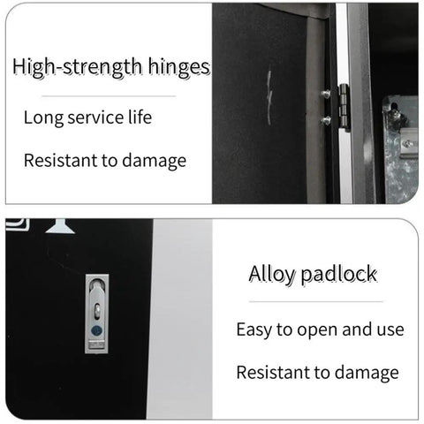 High-strength hinges and alloy padlock detail for Heavy Duty EV Charger Lock Box With Stand, Built Like A Tank Charging Station Cover For Level 2 Plugs.