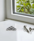 Silky Smooth 10 Pack Zz Miniature Deep Groove Ball Bearing With Double Shields For Roller Skates Robots Crafts And Scooter Wheels Harsh Environment on white surface with screws.