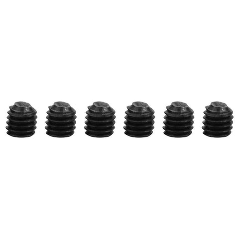 Six black metal grub screws for KANASI shaft coupler; fits 2.3–4.0 mm shafts.