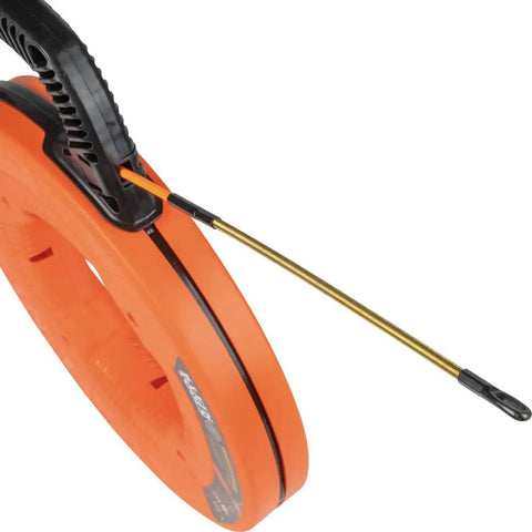 Non Conductive Fiberglass Fish Tape For Electricians, Heavy Duty 50 Foot 3 16 Inch Wire Puller With Steel Leader in orange housing