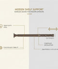 Diagram of Slim 0.47 Inch Hidden Shelf Bracket Made From Cold Rolled Steel in brown showing features for concealed installation.