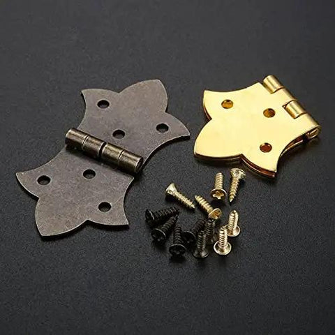Antique Bronze Gold Flower Metal Butt Hinges For Cabinets And Jewelry Boxes 57 By 31mm Six Hole Door Drawer Hinge Set With 60 Screws