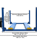 Commercial 4 Post Vehicle Alignment Lift With Heavy Duty Rotating Platforms And Secure Grip Flooring Designed For Daily Shop Use Delivers Rock Solid 14000 Lb Capacity Plus Generous Overhead Clearances And Hassle Free Controls dimensions and specifications.