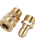 Three Eighths Inch To M22 Male Quick Release Pressure Washer Connector Copper Adapter For Garden Hose Easy Change, Gold Finish