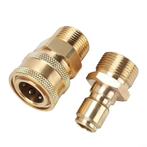 Three Eighths Inch To M22 Male Quick Release Pressure Washer Connector Copper Adapter For Garden Hose Easy Change, Gold Finish