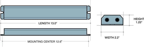 Diagram of Emergency Battery Backup For T5 And T8 Fluorescent Ballasts I320 Model with dimensions and mounting details.