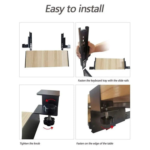Easy installation steps for Slick Glide Under Desk Keyboard Tray With Smooth Pull Out Drawer Holds Mouse And Keyboard Ergonomic Sliding Extender.