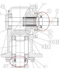 Gearbox input/output shaft seal set schematic for a rotary cutter (cross-sectional view)