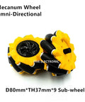 Mecanum wheel set for robot cars featuring omni-directional wheels with nine sub-wheels, perfect for DIY robotics and autonomous projects.