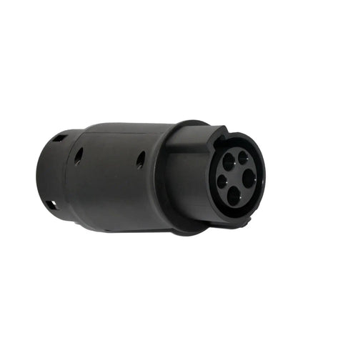 Portable DC Fast Charging Adapter For Electric Cars Type 1 To Type 2 J1772 Plug showing close-up of the black connector end.