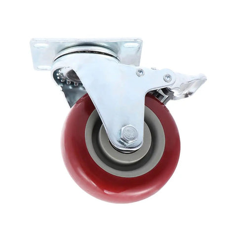 Red Brake Swivel Caster Wheels TPR Metal with Dual Bearings, 2pcs, showing close-up view of 360-degree rotating wheel.