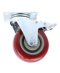 2pcs Red Double Bearing Swivel Caster Wheels with Brake, TPR Metal close-up view of the swivel mechanism and red wheel.