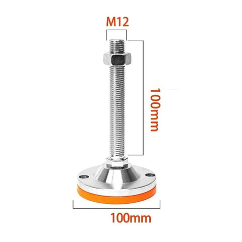 Tough As Nails Heavy Duty Leveling Screw Legs Adjustable Anti Vibration Machine Feet Carbon Steel Base Industrial Grade For Furniture Equipment 9 Pack M12 with orange base, 100mm tall.