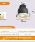 MXJCKSOQ 3CCT 3.5 Inch LED Recessed Lighting Anti-Glare Downlight,IP65 Waterproof LED Recessed Ceiling Light CRI90+ with 10W and 3000K color.