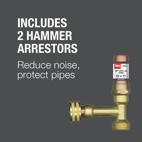 Quadtro Washing Machine Outlet Box Tail Piece With One Quarter Inch Turn Water Hammer arrestor displayed