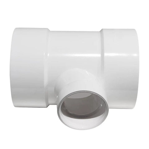 PVC DWV Sanitary Reducer Tee 4 By 4 By 2 Inch For Drain Waste And Vent Plumbing Fittings White Smooth Transition From 4 Inch Branch To 2 Inch Vertical Line Easy Install No Pressure Use