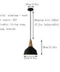 KCEYANB Adjustable Height Pendant Light Modern Simplicity Metal Hanging Lamp in black and wood, height adjustable for living space.