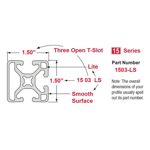 Tri Slotted 1.5 Inch By 1.5 Inch Aluminum Extrusion, 15 Series, Smooth Light Profile, 6063-T6 Aluminum, Clear Anodized Finish, 80 20 Compatible, 48 Inch Length, Ideal For Linear Rails, Framing, CNC Guides, And DIY Projects, cross-section drawing