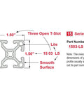 15 Series 1.5 By 1.5 Tri Slotted Aluminum Extrusion For Diy Modular Framing And Linear Motion Guides 6063 T6 Light Smooth Finish Clear Anodized 12 Inch Length Triple Channel T Slots cross-section diagram