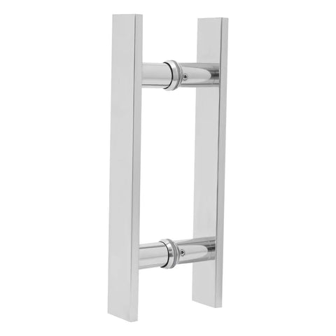 12 Inch Push Pull Door Handle Set For Glass And Wood Doors Double Sided H Shape Stainless Steel Bar With Sleek Chrome Mirror Finish Back To Back Pair For Double Doors Flat Rectangle Style Fit 0.47 Inch Door Thickness, front view