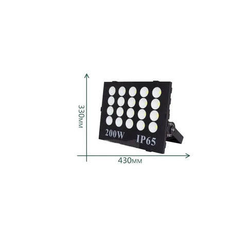 Badass 300W LED Flood Light With Rock Solid IP65 Waterproof Shell And Beefy Adjustable Bracket For Yard Backyard Garden Landscape Courtyard Driveway, side view with measurements.