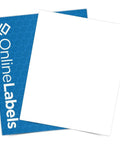 Sticker paper sheets, two white 8.5 x 11 inch full-sheet labels on blue OnlineLabels backing.