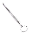 Dental Inspection Mirror With Stainless Knurled Handle 6.5 Inch Total Length 22mm Mirror Diameter Cone Socket For Pro Dental Exams And Home Checkups Durable Stainless Steel Build Easy Grip, angled view