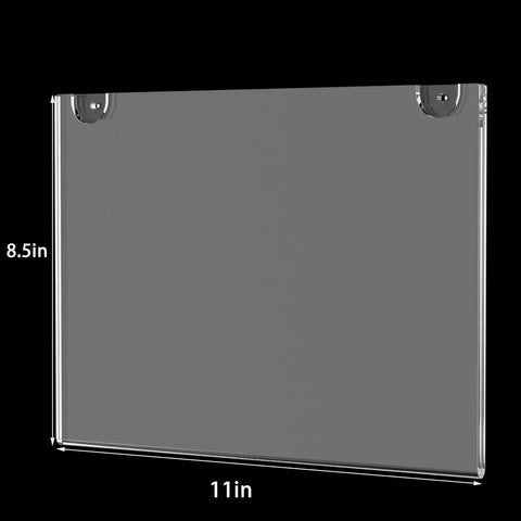 Clear Acrylic Wall Mount Sign Holder 8.5 By 11 Inches Horizontal, 6 Pack, Paper Document Display Frame, shown mounted with screws.