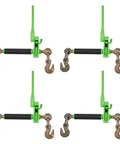 Hi Viz Green Beefy Heavy Duty Folding Handle Ratchet Load Binder With Grab Hook 7100 Lbs WLL For Flatbed Hauling, four pack.