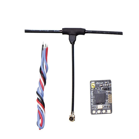 ExpressLRS RX24T 2.4G Nano Receiver with IPEX antenna and wire, compact design for DIY racing drones, high refresh rate FPV module