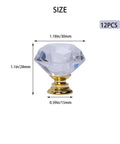 12 Pack 30Mm Diamond Cut Clear Crystal Glass Cabinet Knobs With Zinc Alloy Construction And Included Mounting Hardware, size dimensions shown.