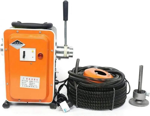 Hella Powerful Cordless Drain Cleaner Machine With 5M Flexible Spring Auger with motor and cable for unclogging drains.