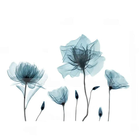 Blue Flower Wall Decals Peel And Stick Removable Die Cut Vinyl Murals showing a delicate hand-painted arrangement of blue flowers