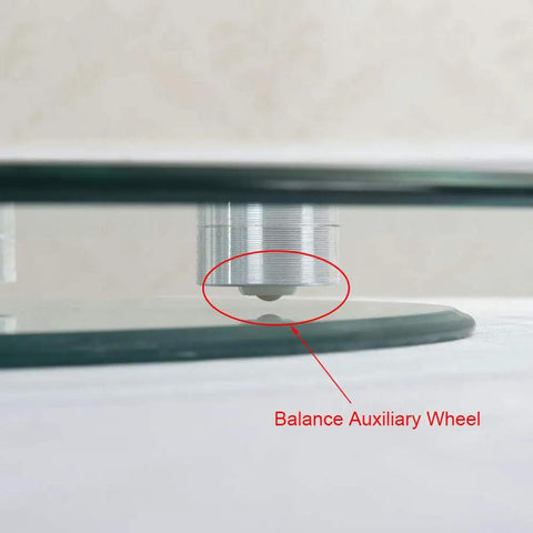 Balance wheel close-up on Rotating Glass Lazy Susan Turntable With 12mm Tempered Glass, Smooth Self-Balancing Wheel, No Tilt No Drama