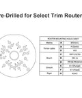 Pre-drilled mounting hole chart for router types compatible with Slick Foldable Benchtop Trim Router Table