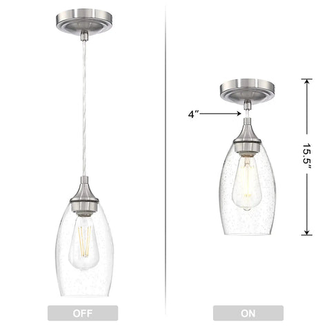 One Light Indoor Mini Hanging Pendant Lamps Set For Kitchen Island And Bar Handcrafted Glass Chandelier Shades In Seeded Clear Glass With Black Brushed Nickel Finish Perfect For Dining Room Breakfast Bar And Countertop Setup 3 Pack