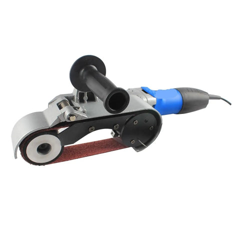 Handheld Pipe Belt Sander And Tube Polisher For Circular Grinding And Rust Removal On Round Metal Pipes, 800W motor, ergonomic design.