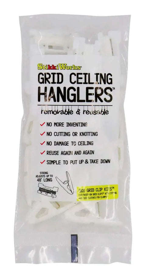 Ceiling Grid Hanger Clips Pack Of 10 White Twist On Grip Clips For Ceiling Tiles in retail packaging