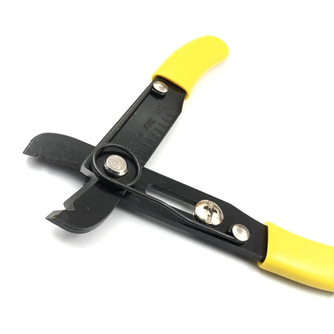 5 Inch Wire Stripper And Cutter With Self Opening Cushioned Grip Handles For 8 To 30 Gauge Wire Adjustable Stopper Great For Solid And Stranded Wire Must Have Tool Includes 1 Piece angled view with yellow handles