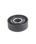 Premium Serpentine Belt Tensioner And Idler Pulley Kit For BMW 323Ci 325I 328Ci 330I 525I 528I M3 X5 Z3 Z4 That Cuts Vibration Noise And Keeps Drive Belts Tight Smooth Sailing Under The Hood. Black idler pulley bearing on white background