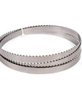 Pro Grade Band Saw Blades 2 Piece 1750Mm X 13Mm X 0.56Mm 4 Tpi Carbon Steel, two blades shown overlapping, designed for cutting meat and lumber.