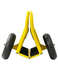 Built Like A Tank Heavy Duty Drywall Door Dolly With Snappy Auto Clamp And Smooth Rolling Ten Inch Solid Rubber Wheels Premium Steel Sheet Carrier visible from the front angle.