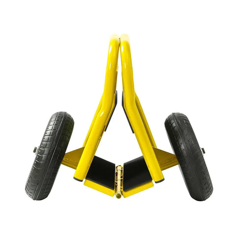 Built Like A Tank Heavy Duty Drywall Door Dolly With Snappy Auto Clamp And Smooth Rolling Ten Inch Solid Rubber Wheels Premium Steel Sheet Carrier visible from the front angle.