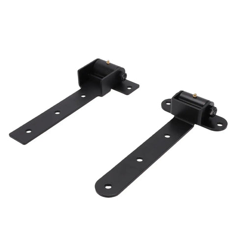 Hella Tough Heavy Duty Strap Gate Hinges Supporting 900 Pounds Heavy Gauge Stainless Steel Farm Entrance Brackets with roller design.