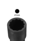 Beefy 41mm 12-Point Impact Socket With 1 Inch Drive, CR-MO Steel, 80mm Long, Radiused Corners, Black Phosphate Finish, close-up view