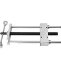 Heavy Duty Inertia Table With Double Link Clamp For Woodworking Bench shows sturdy steel construction with adjustable clamping jaws.