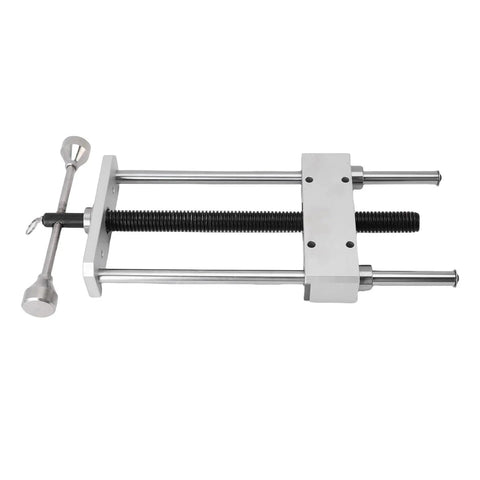 Heavy Duty Inertia Table With Double Link Clamp For Woodworking Bench shows sturdy steel construction with adjustable clamping jaws.