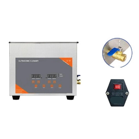 Heavy Duty 10L Ultrasonic Cleaner With Digital Timer And Heater For Lab Hardware Degreasing Stainless Steel Tank control panel and fittings.