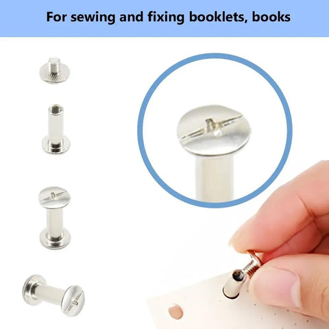 Pro Level Chicago Screws M5x15mm 100 Pack Heavy Duty Bookbinding Rivets Nickel Silver Stud Post Hardware Smooth Flat Head Fasteners in use.