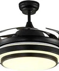 Ceiling view of 42 Inch Invisible Black Ceiling Fan With Lights And Remote, Retractable Brown Blades, Reversible Chandelier Style